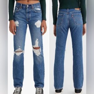 Levi's Women's 501 Original Fit  Medium Indigo Destructed Jeans 32x30